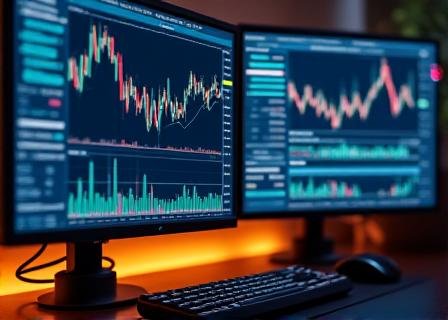 Professional trader using multiple monitors with both news and charts