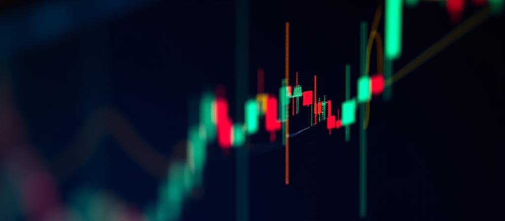 Financial technical analysis chart with candlesticks and indicators